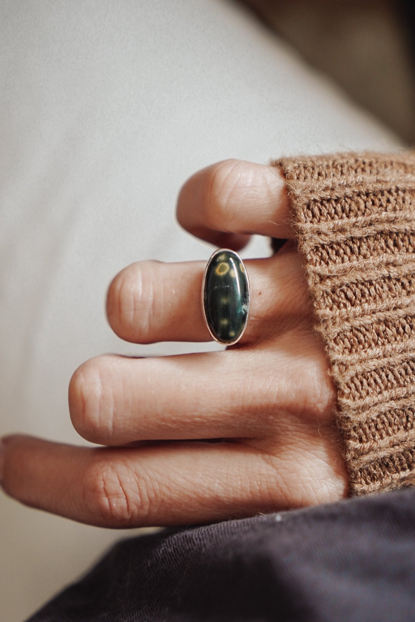 Ocean Jasper Horizontal Ring (Size 6) - Golden Road Crafted