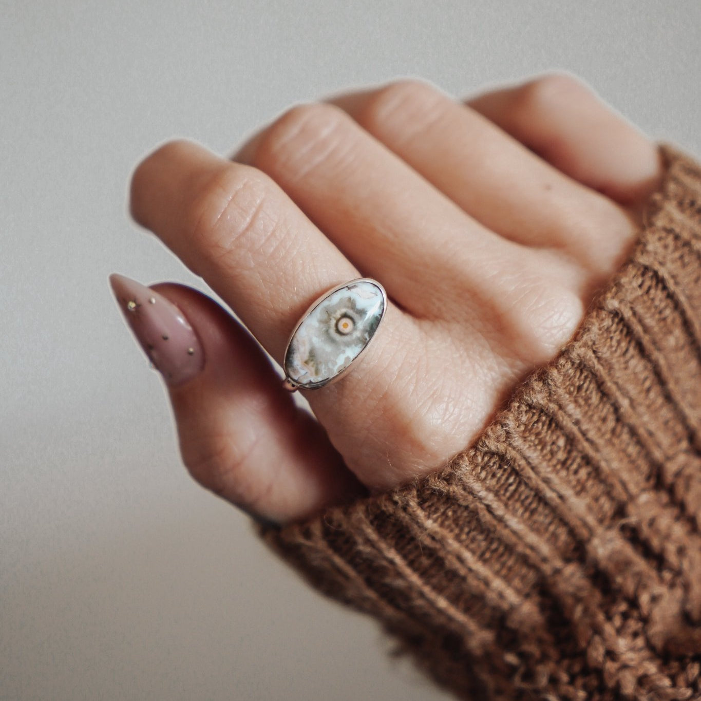 Ocean Jasper Horizontal Ring (Size 9) - Golden Road Crafted