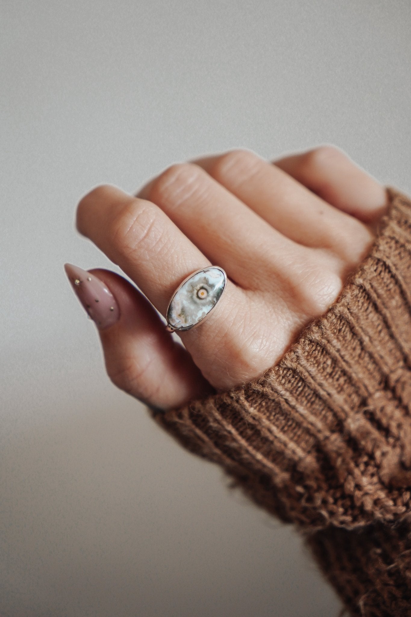 Ocean Jasper Horizontal Ring (Size 9) - Golden Road Crafted