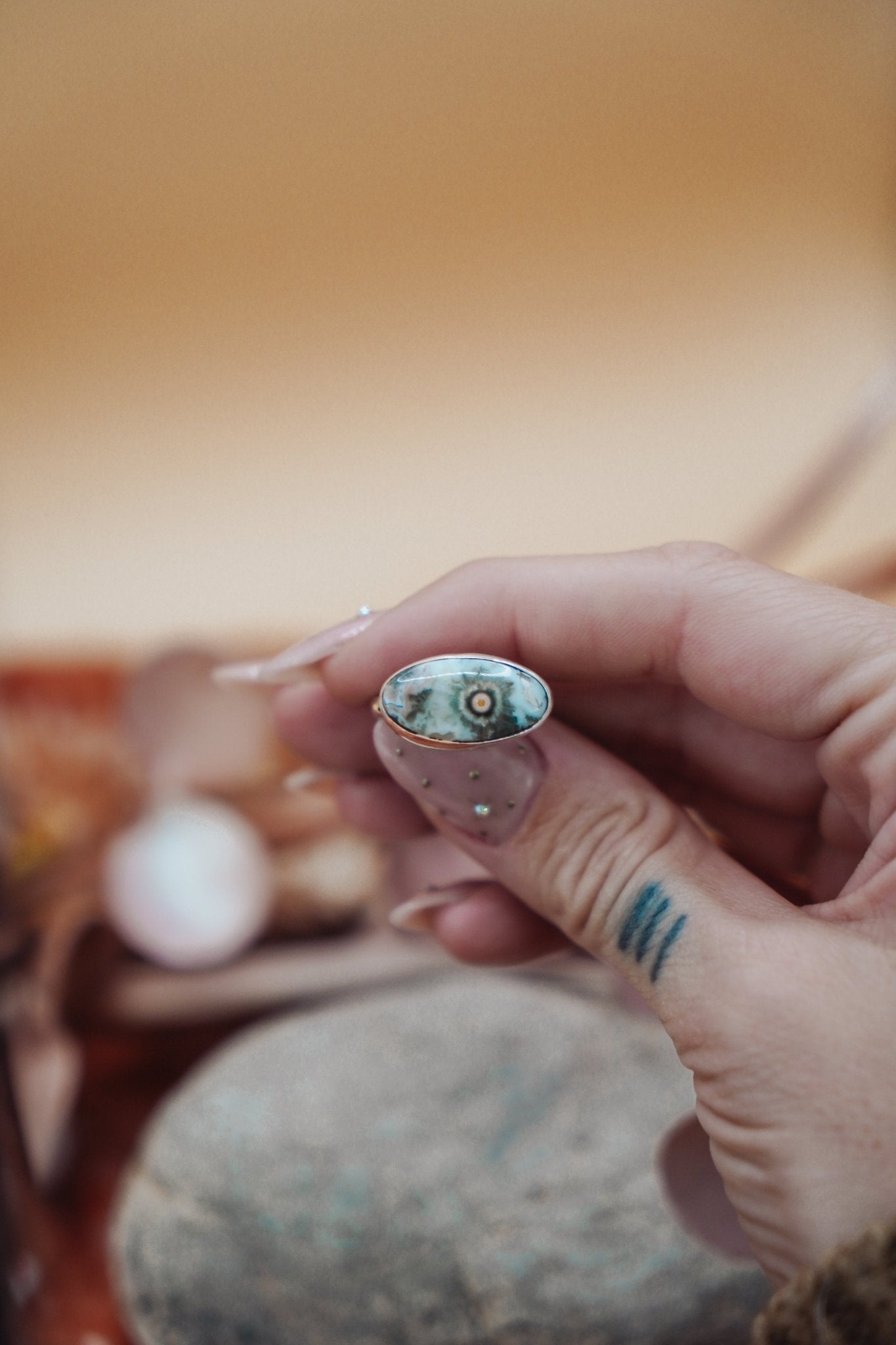 Ocean Jasper Horizontal Ring (Size 9) - Golden Road Crafted