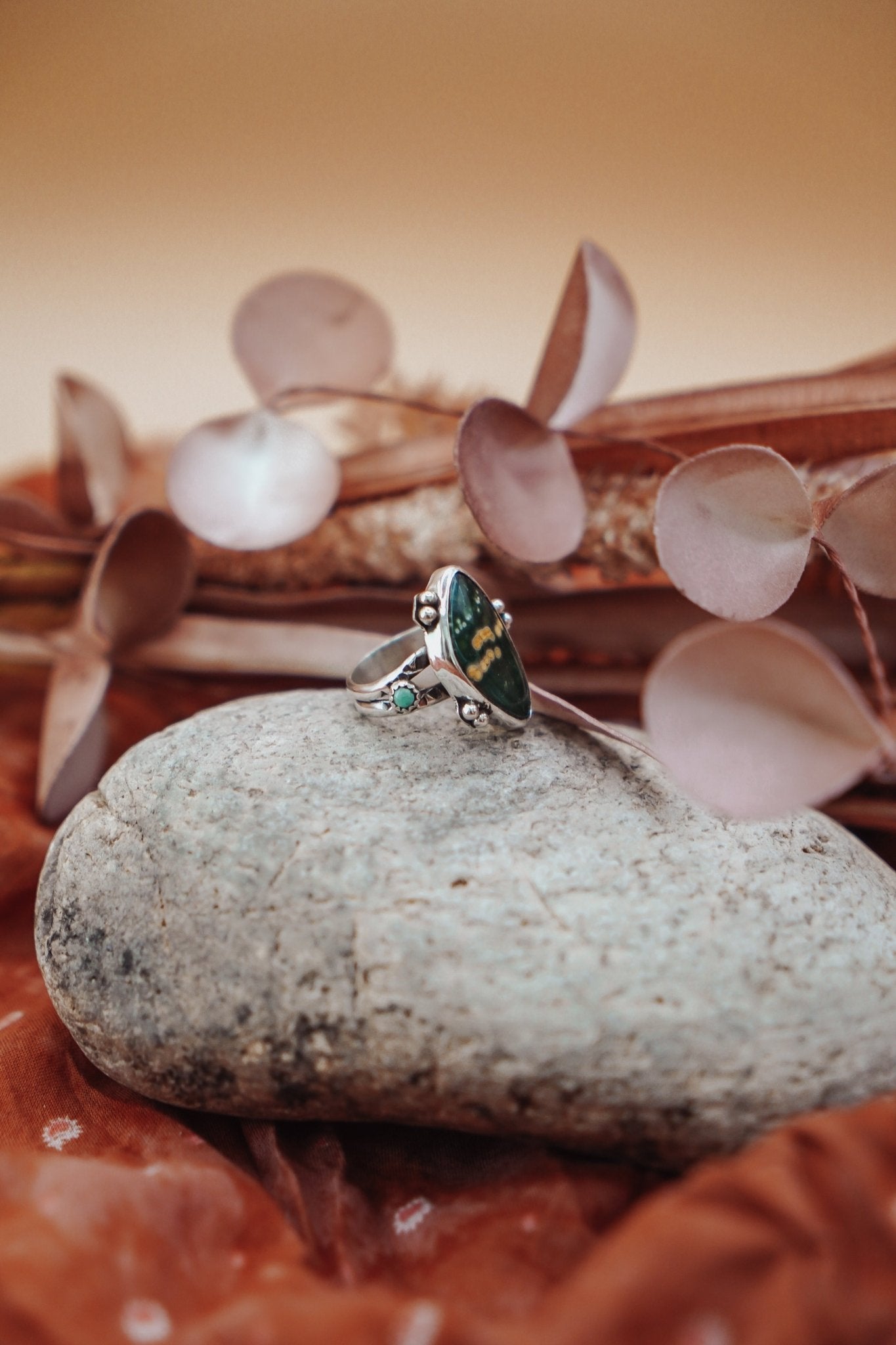 Ocean Jasper & Lone Mtn Turquoise Ring (Size 6.5) - Golden Road Crafted