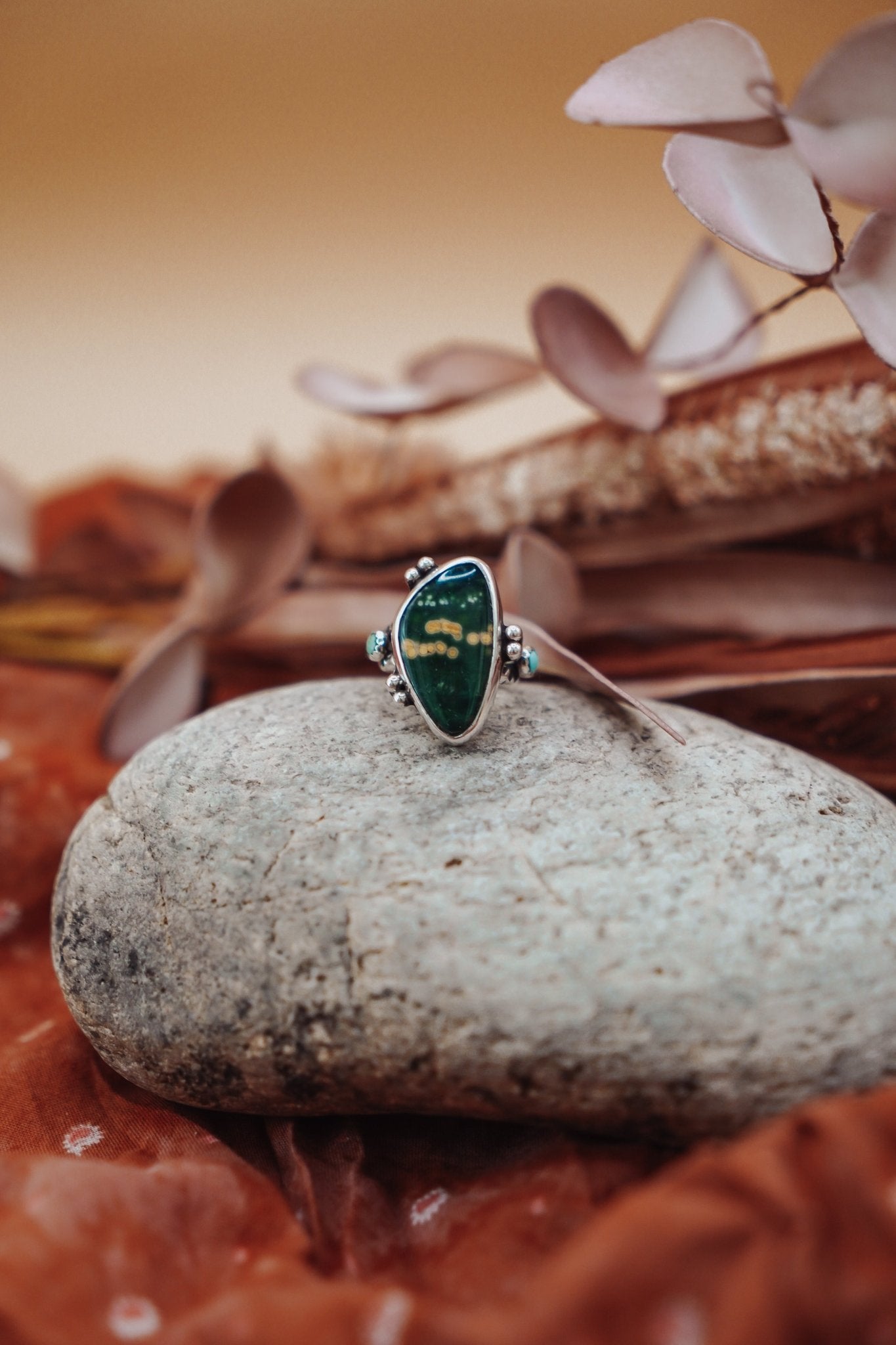 Ocean Jasper & Lone Mtn Turquoise Ring (Size 6.5) - Golden Road Crafted