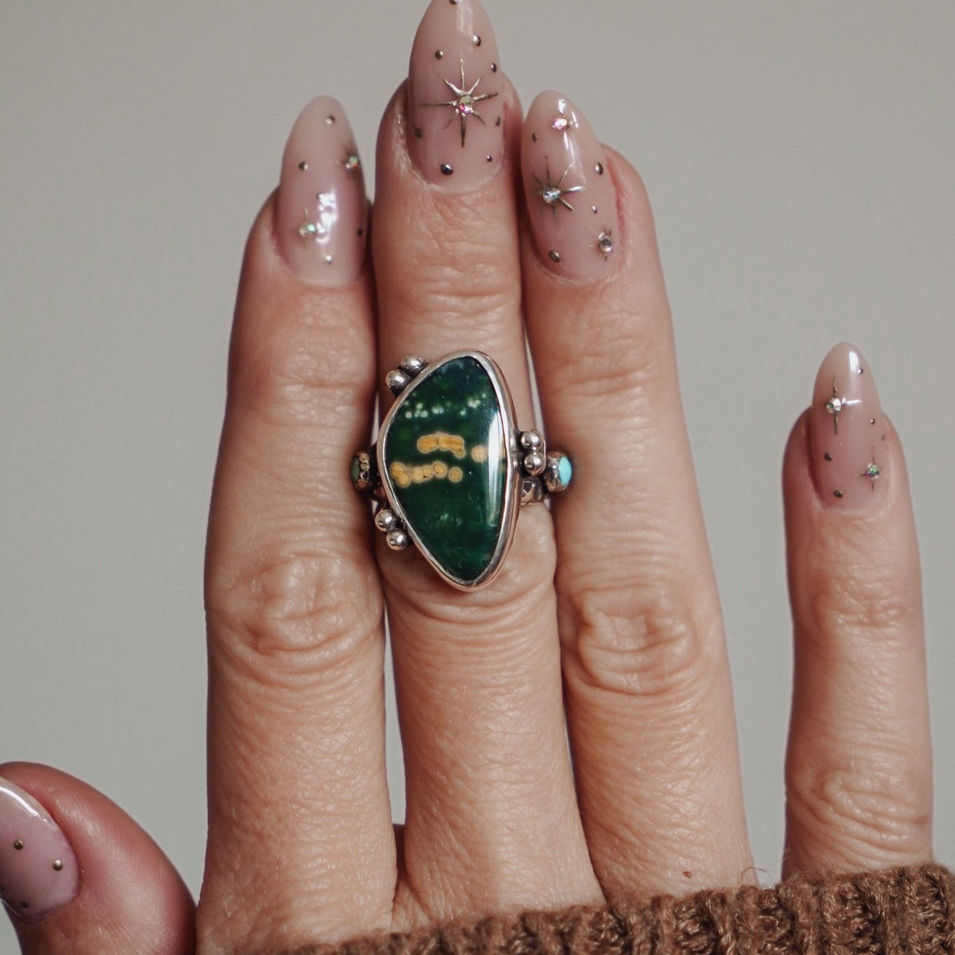 Ocean Jasper & Lone Mtn Turquoise Ring (Size 6.5) - Golden Road Crafted
