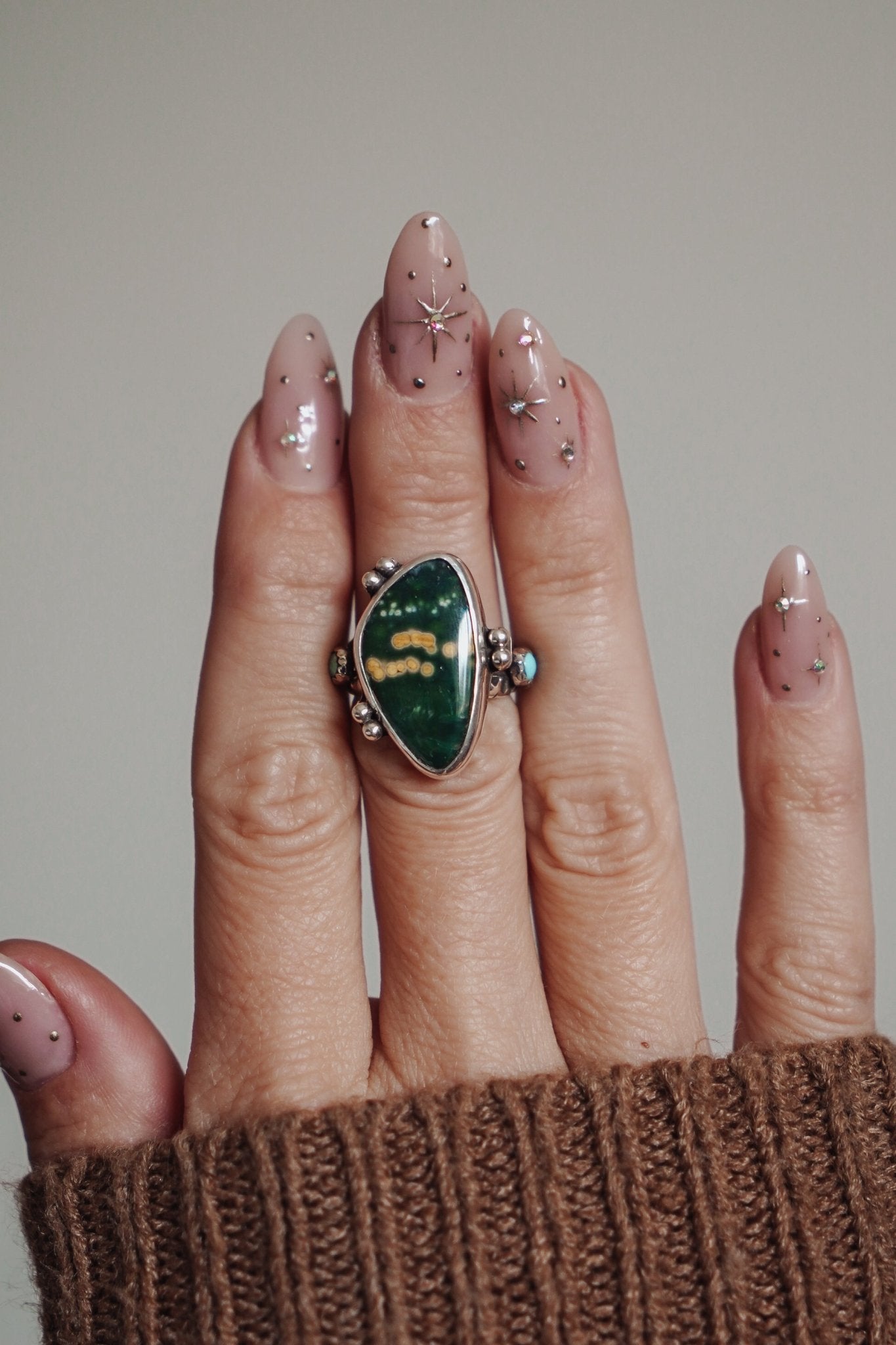 Ocean Jasper & Lone Mtn Turquoise Ring (Size 6.5) - Golden Road Crafted