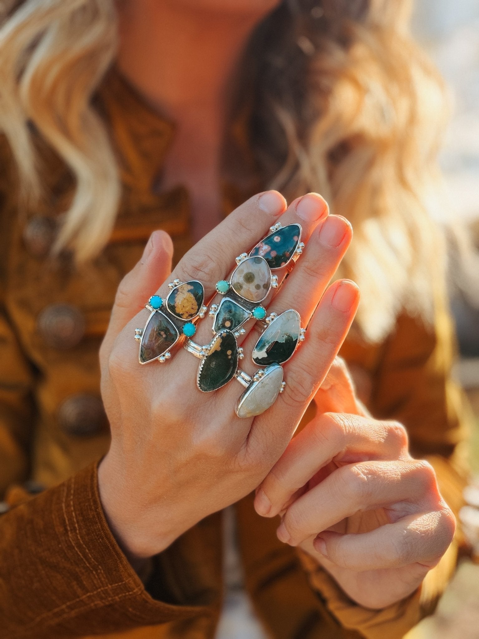 Ocean Jasper & Lone Mtn Turquoise Ring (Size 8) - Golden Road Crafted
