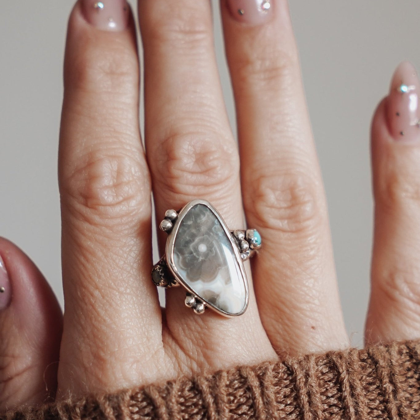 Ocean Jasper & Lone Mtn Turquoise Ring (Size 8.25) - Golden Road Crafted