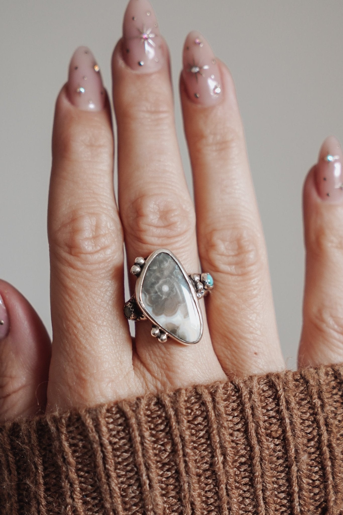Ocean Jasper & Lone Mtn Turquoise Ring (Size 8.25) - Golden Road Crafted