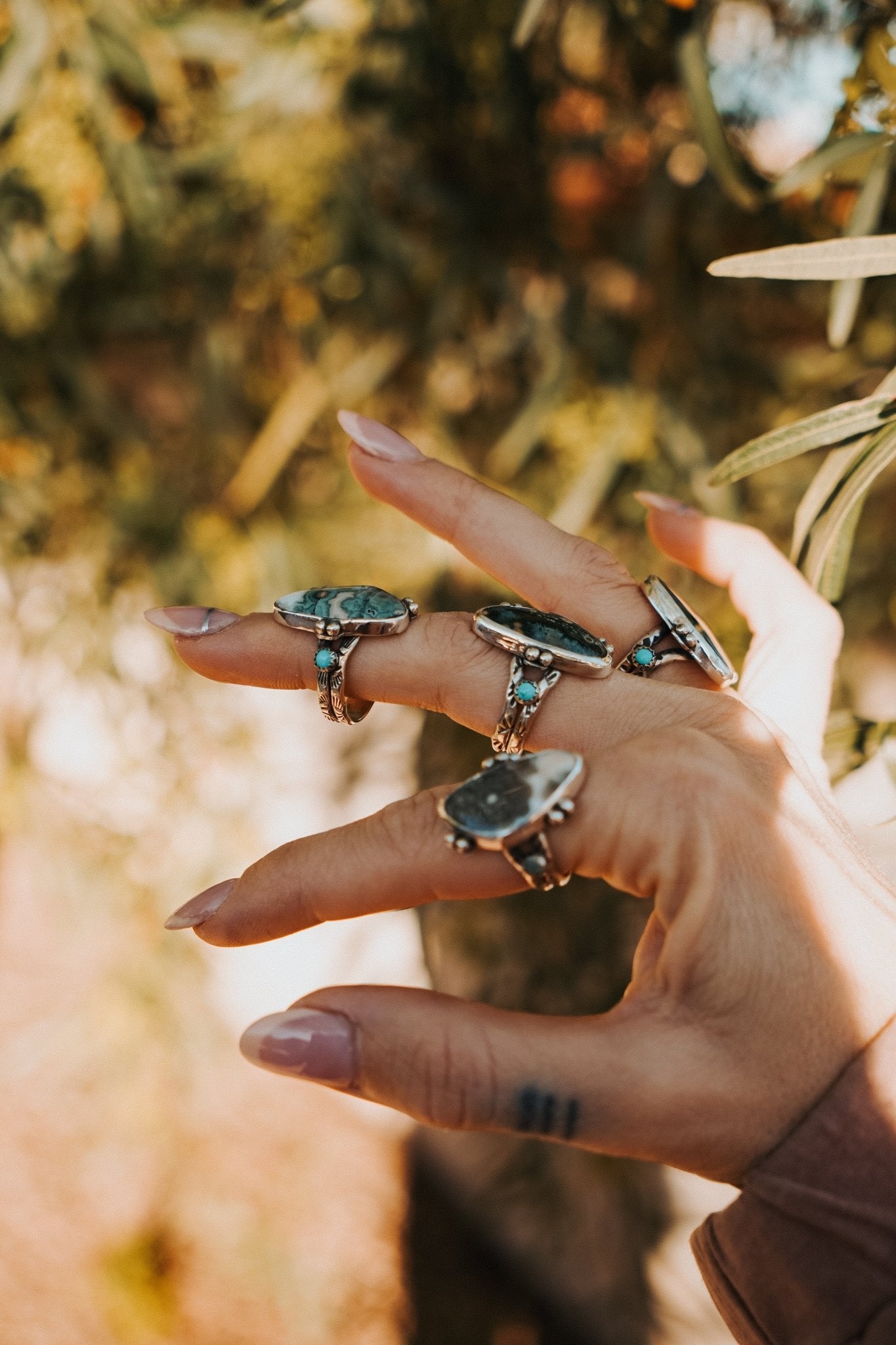 Ocean Jasper & Lone Mtn Turquoise Ring (Size 8.25) - Golden Road Crafted