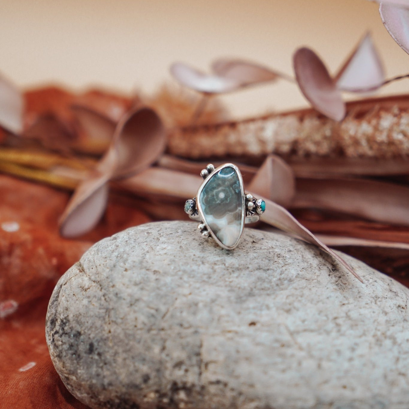 Ocean Jasper & Lone Mtn Turquoise Ring (Size 8.25) - Golden Road Crafted