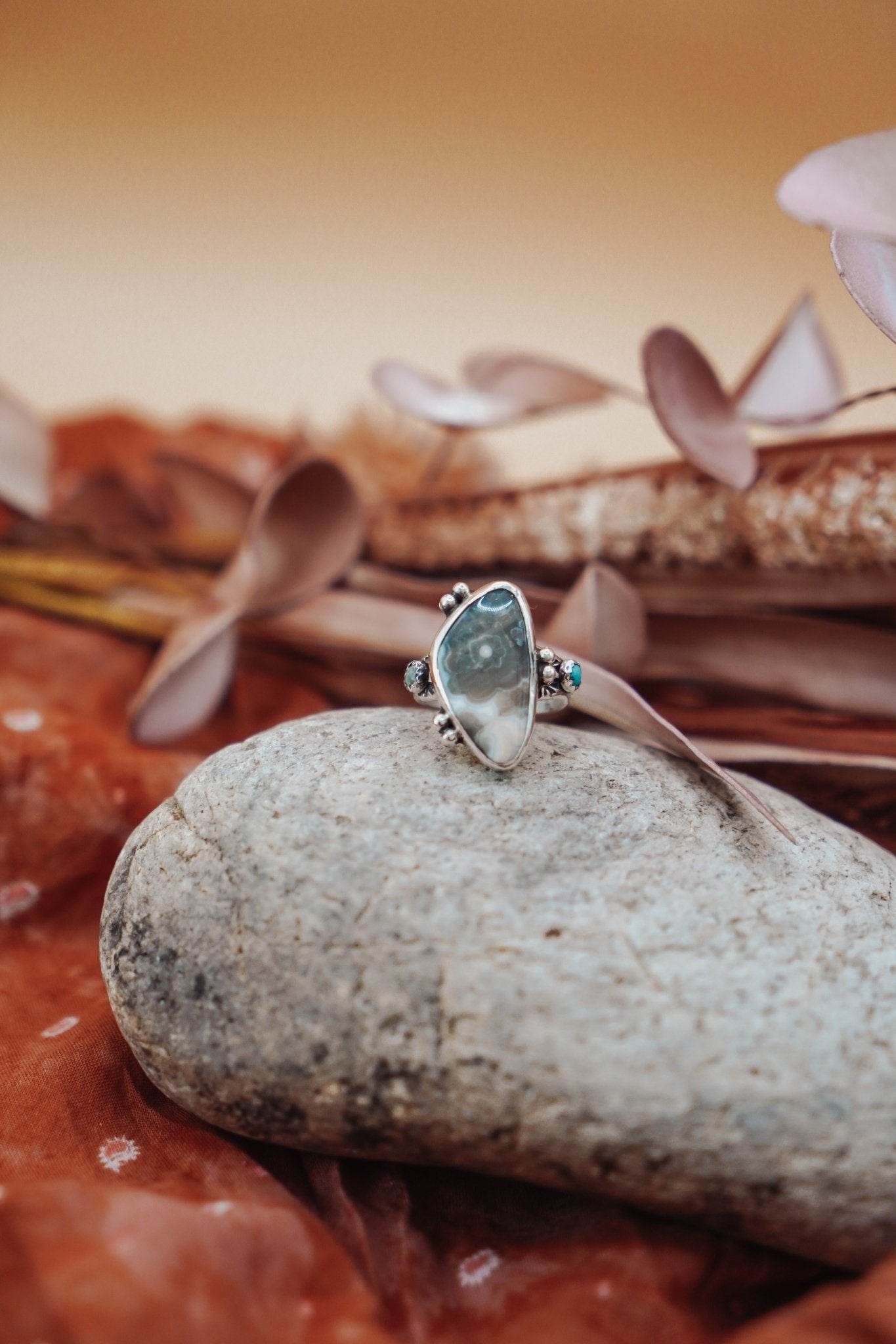 Ocean Jasper & Lone Mtn Turquoise Ring (Size 8.25) - Golden Road Crafted