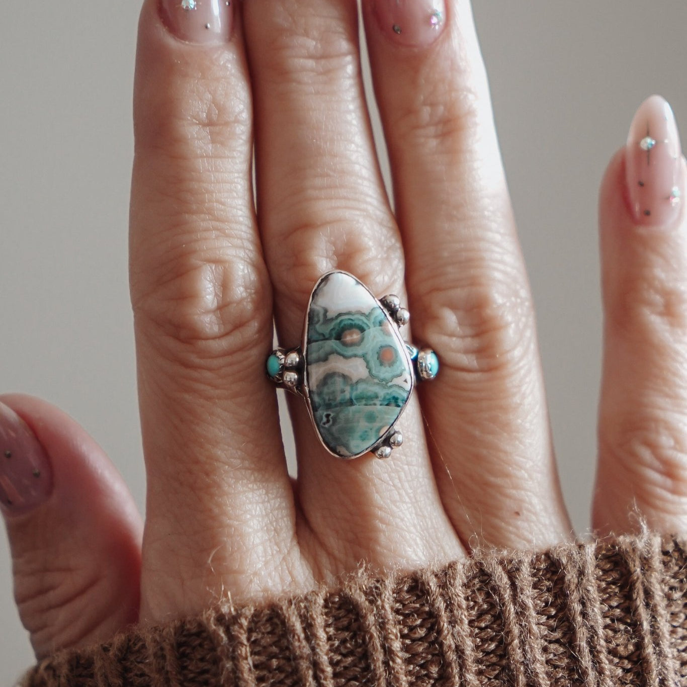 Ocean Jasper & Lone Mtn Turquoise Ring (Size 8.5) - Golden Road Crafted