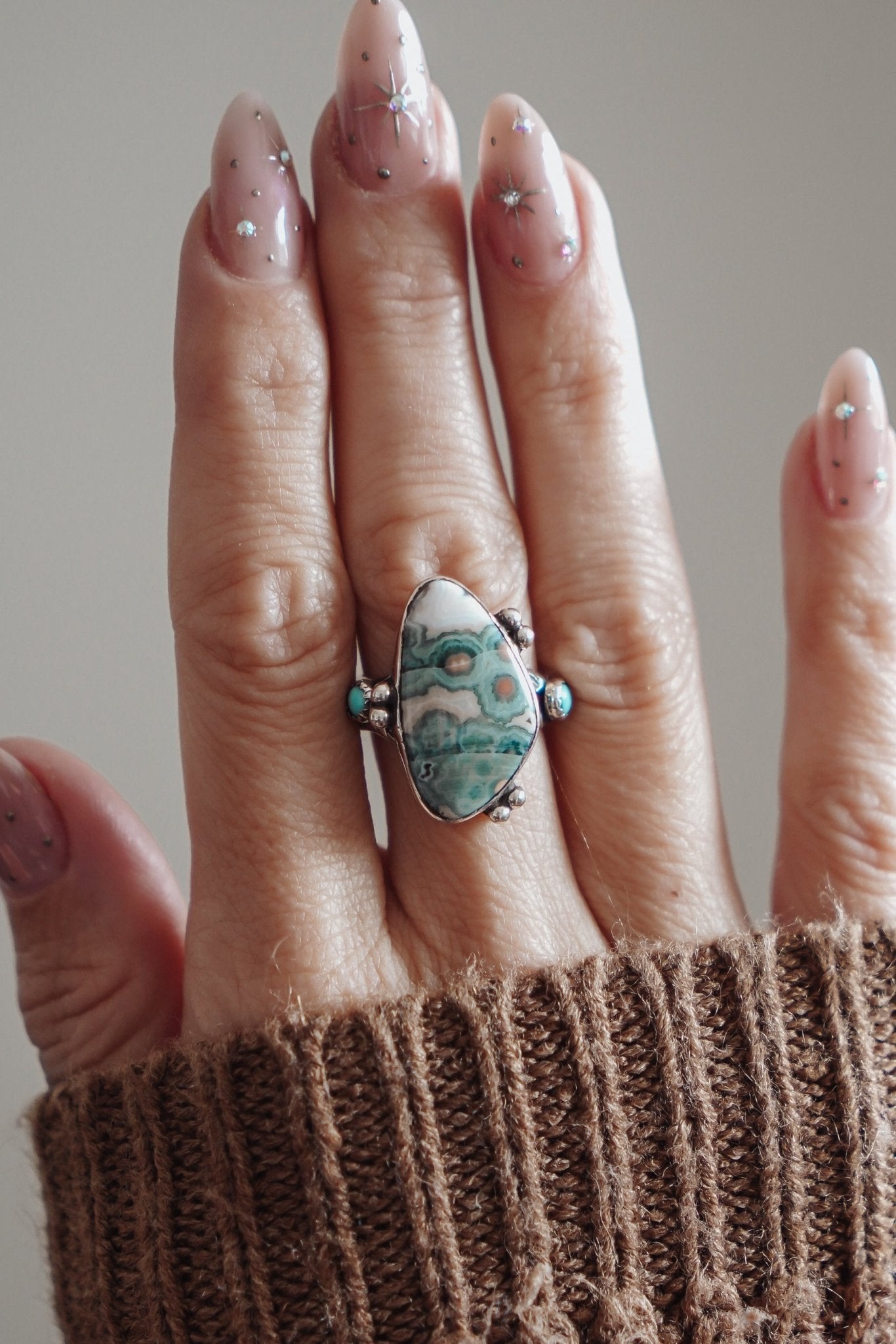 Ocean Jasper & Lone Mtn Turquoise Ring (Size 8.5) - Golden Road Crafted