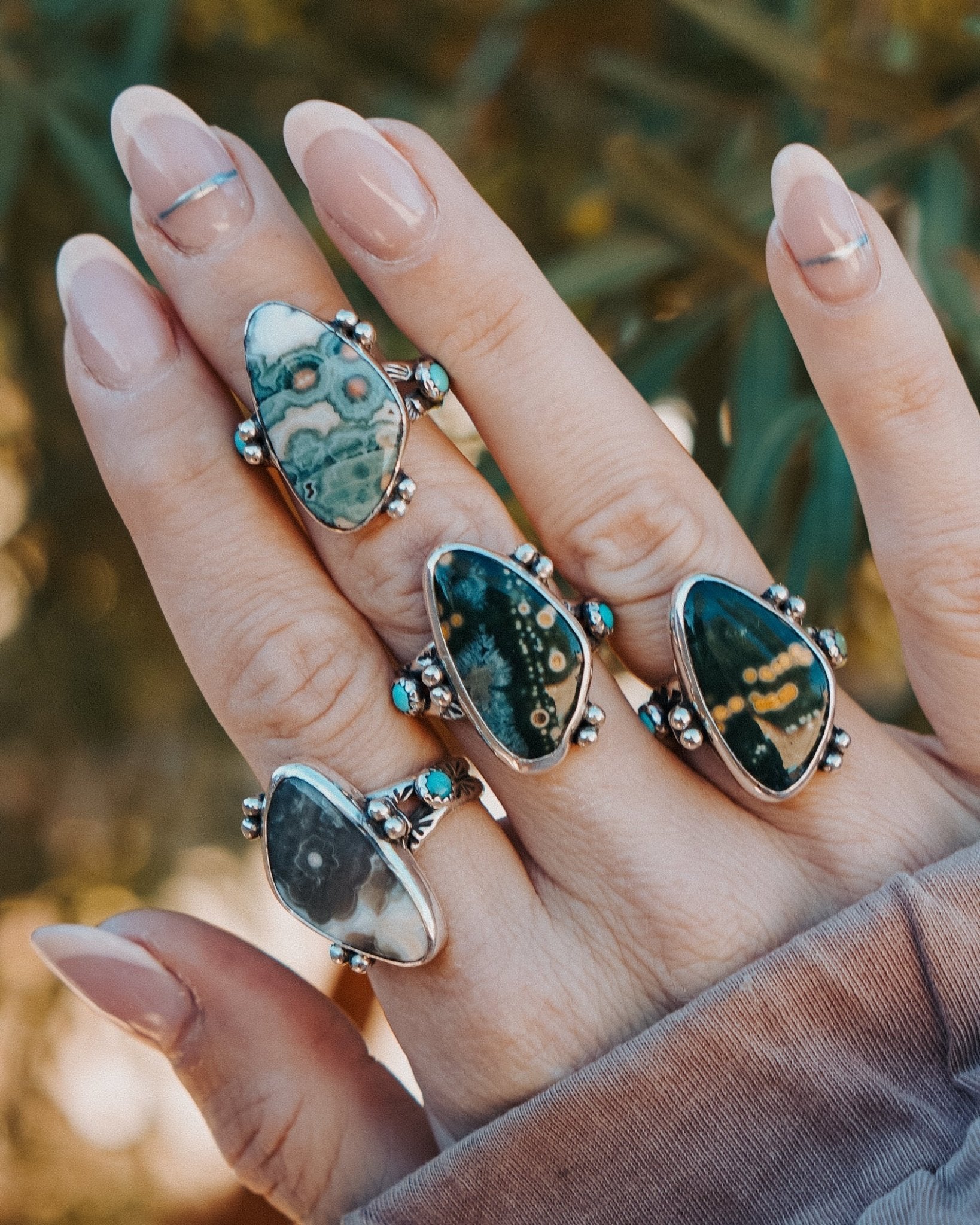 Ocean Jasper & Lone Mtn Turquoise Ring (Size 8.5) - Golden Road Crafted
