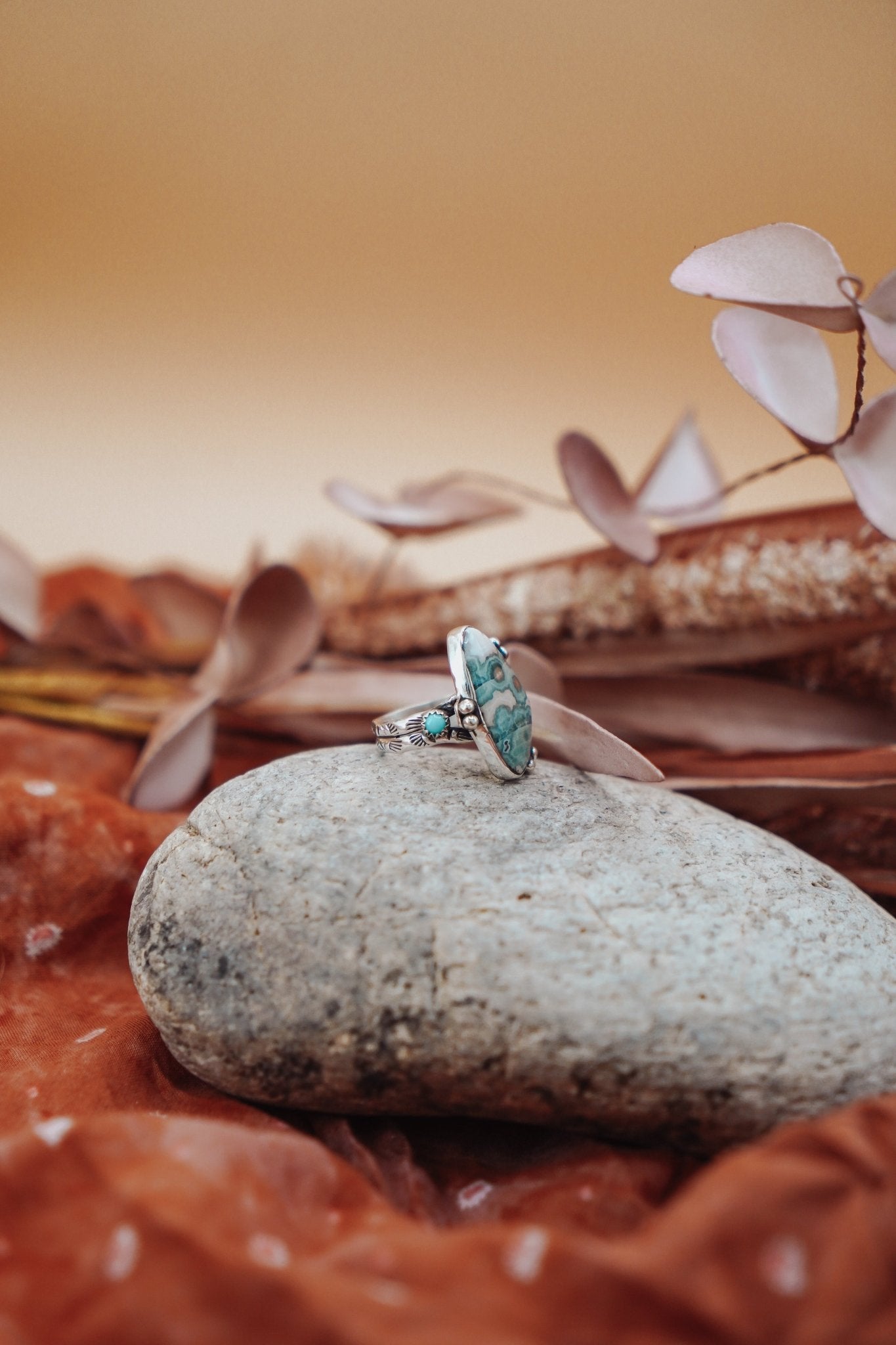 Ocean Jasper & Lone Mtn Turquoise Ring (Size 8.5) - Golden Road Crafted