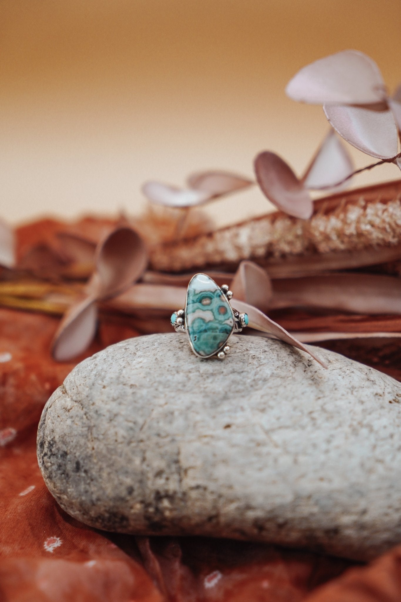 Ocean Jasper & Lone Mtn Turquoise Ring (Size 8.5) - Golden Road Crafted