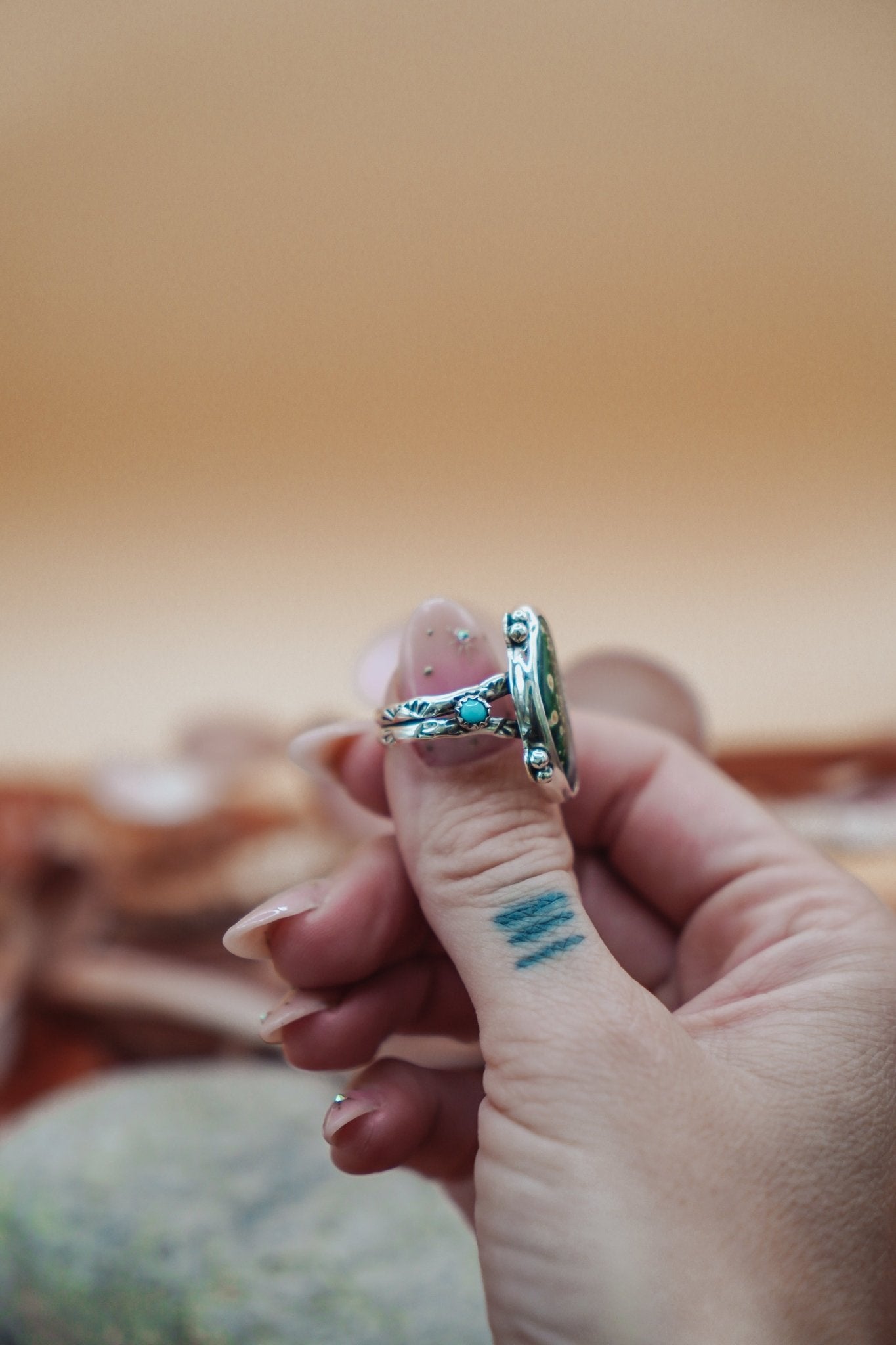 Ocean Jasper & Lone Mtn Turquoise Ring (Size 9.75) - Golden Road Crafted