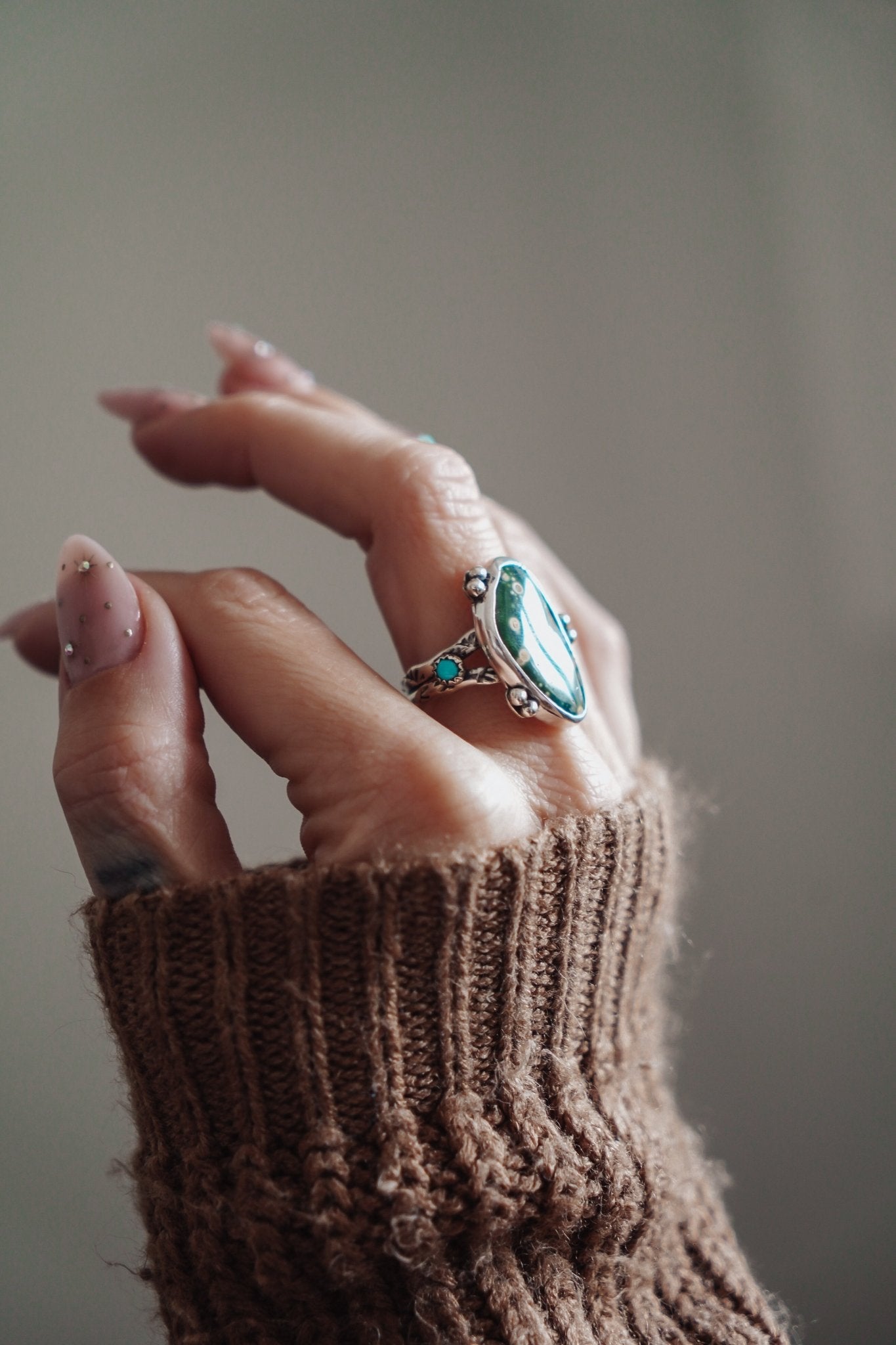 Ocean Jasper & Lone Mtn Turquoise Ring (Size 9.75) - Golden Road Crafted