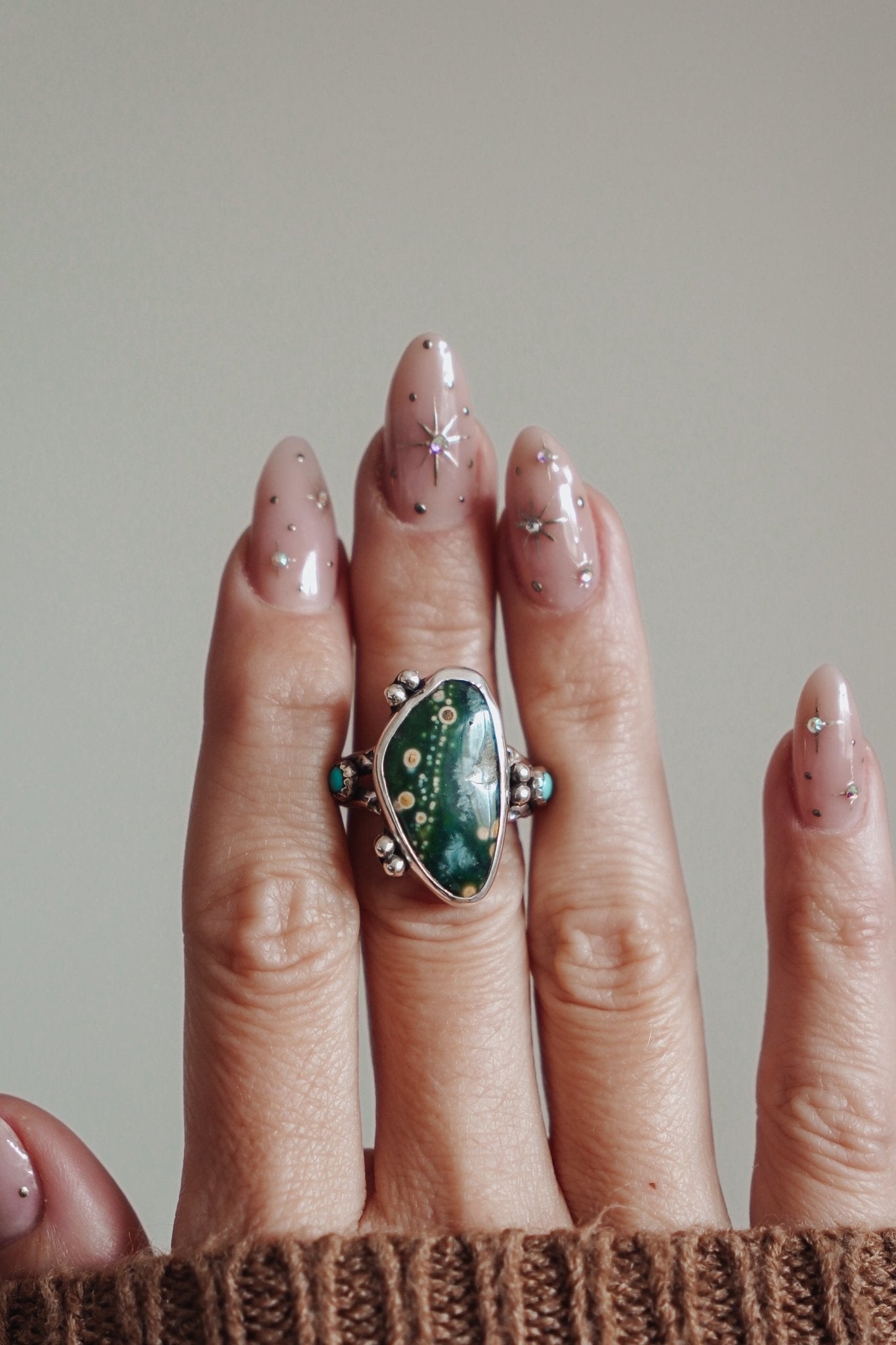 Ocean Jasper & Lone Mtn Turquoise Ring (Size 9.75) - Golden Road Crafted