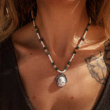 Ocean Jasper Necklace with Peach Aquamarine, Turquoise, Sterling, & Shell Beads - Golden Road Crafted