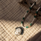 Ocean Jasper Necklace with Peach Aquamarine, Turquoise, Sterling, & Shell Beads - Golden Road Crafted