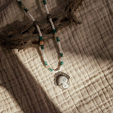 Ocean Jasper Necklace with Peach Aquamarine, Turquoise, Sterling, & Shell Beads - Golden Road Crafted