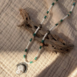 Ocean Jasper Necklace with Peach Aquamarine, Turquoise, Sterling, & Shell Beads - Golden Road Crafted