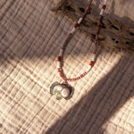 Ocean Jasper Necklace with Rare Sunstone Iolite, Red Jasper, Shell Beads - Golden Road Crafted