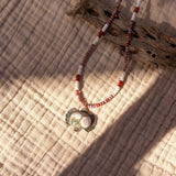Ocean Jasper Necklace with Rare Sunstone Iolite, Red Jasper, Shell Beads - Golden Road Crafted