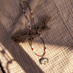 Ocean Jasper Necklace with Rare Sunstone Iolite, Red Jasper, Shell Beads - Golden Road Crafted