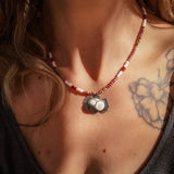 Ocean Jasper Necklace with Rare Sunstone Iolite, Red Jasper, Shell Beads - Golden Road Crafted