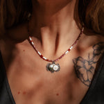 Ocean Jasper Necklace with Rare Sunstone Iolite, Red Jasper, Shell Beads - Golden Road Crafted