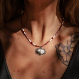 Ocean Jasper Necklace with Rare Sunstone Iolite, Red Jasper, Shell Beads - Golden Road Crafted