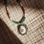 Ocean Jasper Necklace with Rare Sunstone Iolite, Red Jasper, Shell, Turquoise & Sterling Beads - Golden Road Crafted