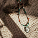 Ocean Jasper Necklace with Rare Sunstone Iolite, Red Jasper, Shell, Turquoise & Sterling Beads - Golden Road Crafted