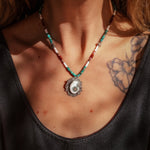 Ocean Jasper Necklace with Rare Sunstone Iolite, Red Jasper, Shell, Turquoise & Sterling Beads - Golden Road Crafted