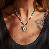 Ocean Jasper Necklace with Rare Sunstone Iolite, Red Jasper, Shell, Turquoise & Sterling Beads - Golden Road Crafted