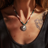 Ocean Jasper Necklace with Rare Sunstone Iolite, Red Jasper, Shell, Turquoise & Sterling Beads - Golden Road Crafted
