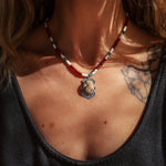 Ocean Jasper Necklace with Red Jasper, Shell, & Turquoise Beads - Golden Road Crafted