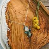 Ocean Jasper, Rainbow Moonstone, & Lone Mtn Turquoise Pendant - Golden Road Crafted