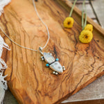 Ocean Jasper, Rainbow Moonstone, & Lone Mtn Turquoise Pendant - Golden Road Crafted