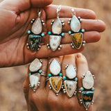 Ocean Jasper, Rainbow Moonstone, & Lone Mtn Turquoise Pendant - Golden Road Crafted