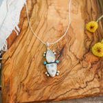 Ocean Jasper, Rainbow Moonstone, & Lone Mtn Turquoise Pendant - Golden Road Crafted