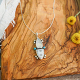 Ocean Jasper, Rainbow Moonstone, & Lone Mtn Turquoise Pendant - Golden Road Crafted