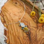 Ocean Jasper, Rainbow Moonstone, & Lone Mtn Turquoise Pendant - Golden Road Crafted