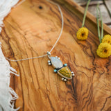 Ocean Jasper, Rainbow Moonstone, & Lone Mtn Turquoise Pendant - Golden Road Crafted