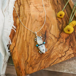 Ocean Jasper, Rainbow Moonstone, & Lone Mtn Turquoise Pendant - Golden Road Crafted