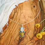 Ocean Jasper, Rainbow Moonstone, & Lone Mtn Turquoise Pendant - Golden Road Crafted