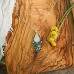 Ocean Jasper, Rainbow Moonstone, & Lone Mtn Turquoise Pendant - Golden Road Crafted
