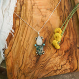 Ocean Jasper, Rainbow Moonstone, & Lone Mtn Turquoise Pendant - Golden Road Crafted