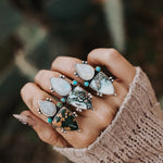 Ocean Jasper, Rainbow Moonstone, & Lone Mtn Turquoise Ring (Size 6) - Golden Road Crafted